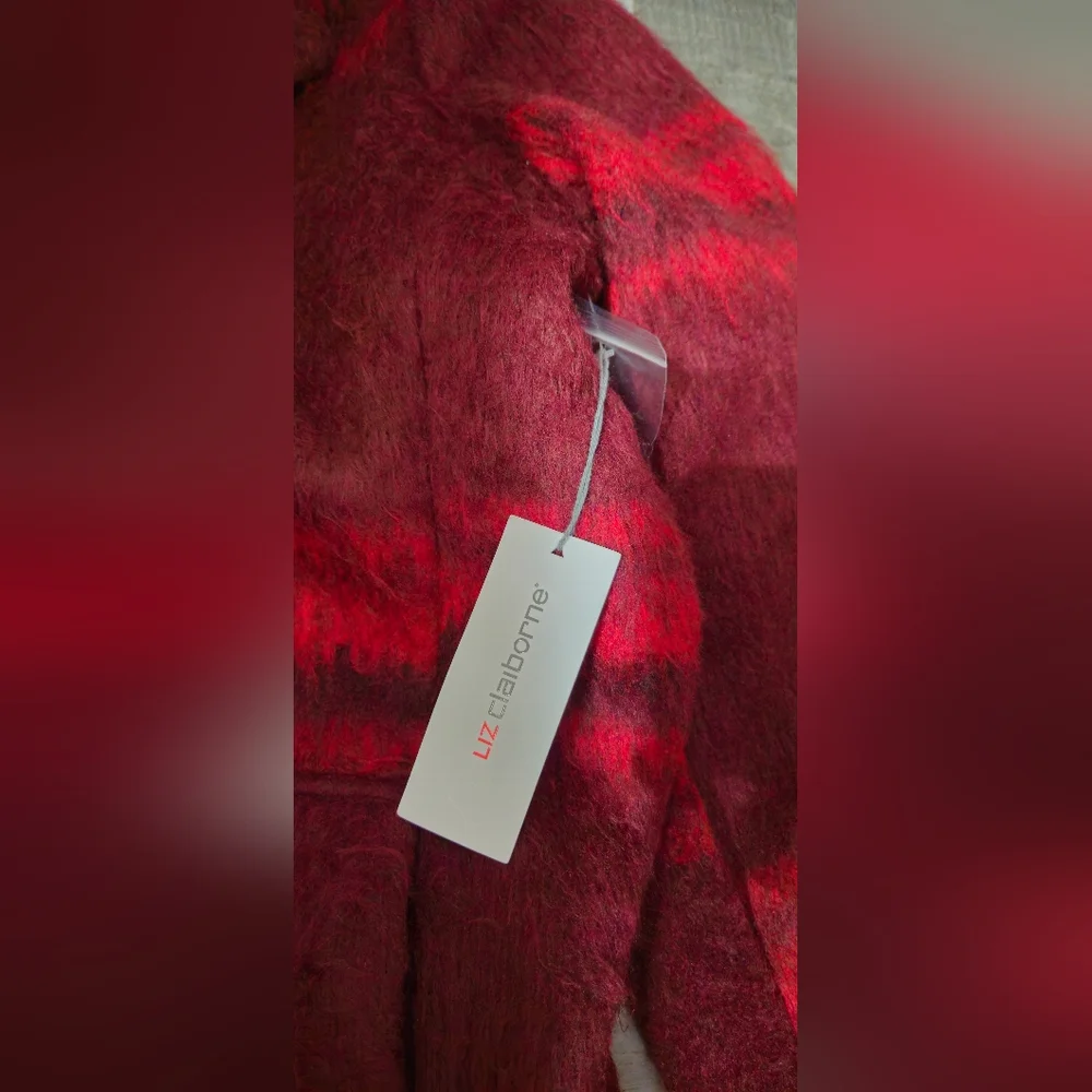 Liz Claiborne Full Length Wool Like Belted Coat Plaid Red BNWT - Picture 5 of 6